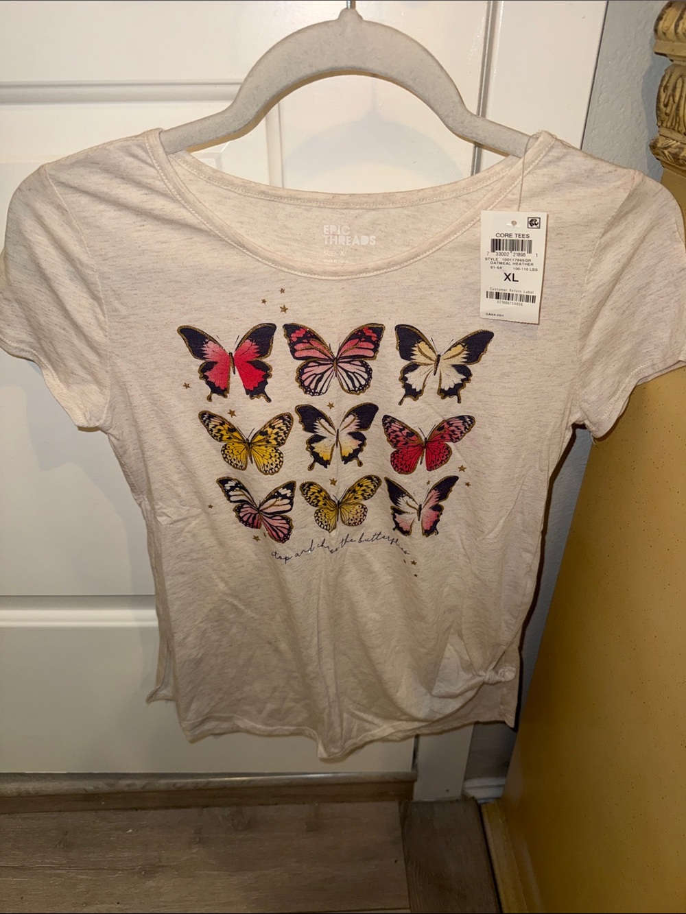 Epic Threads Cream Short-Sleeve Butterfly Tee with Pink and Yellow Accents
